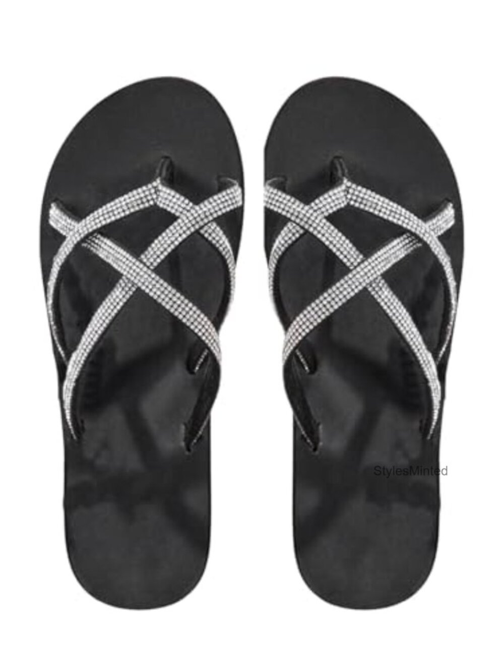 Sparkly Rhinestone Flat Sandals Open Toe Slip On Glitter Summer Beach Shoes